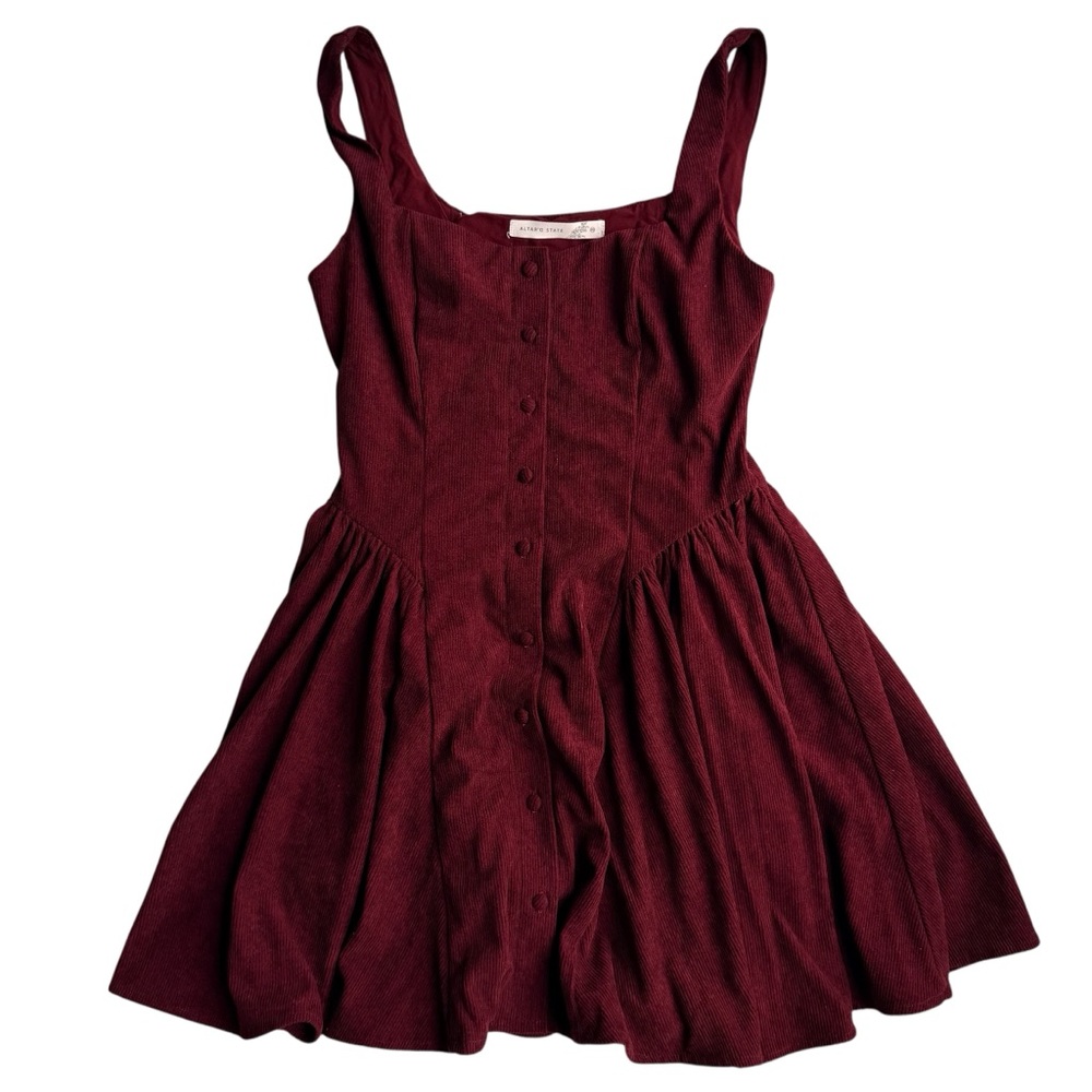 Altar'd State Ollie Mini Dress Burgundy Corduroy XS - Picture 2 of 8